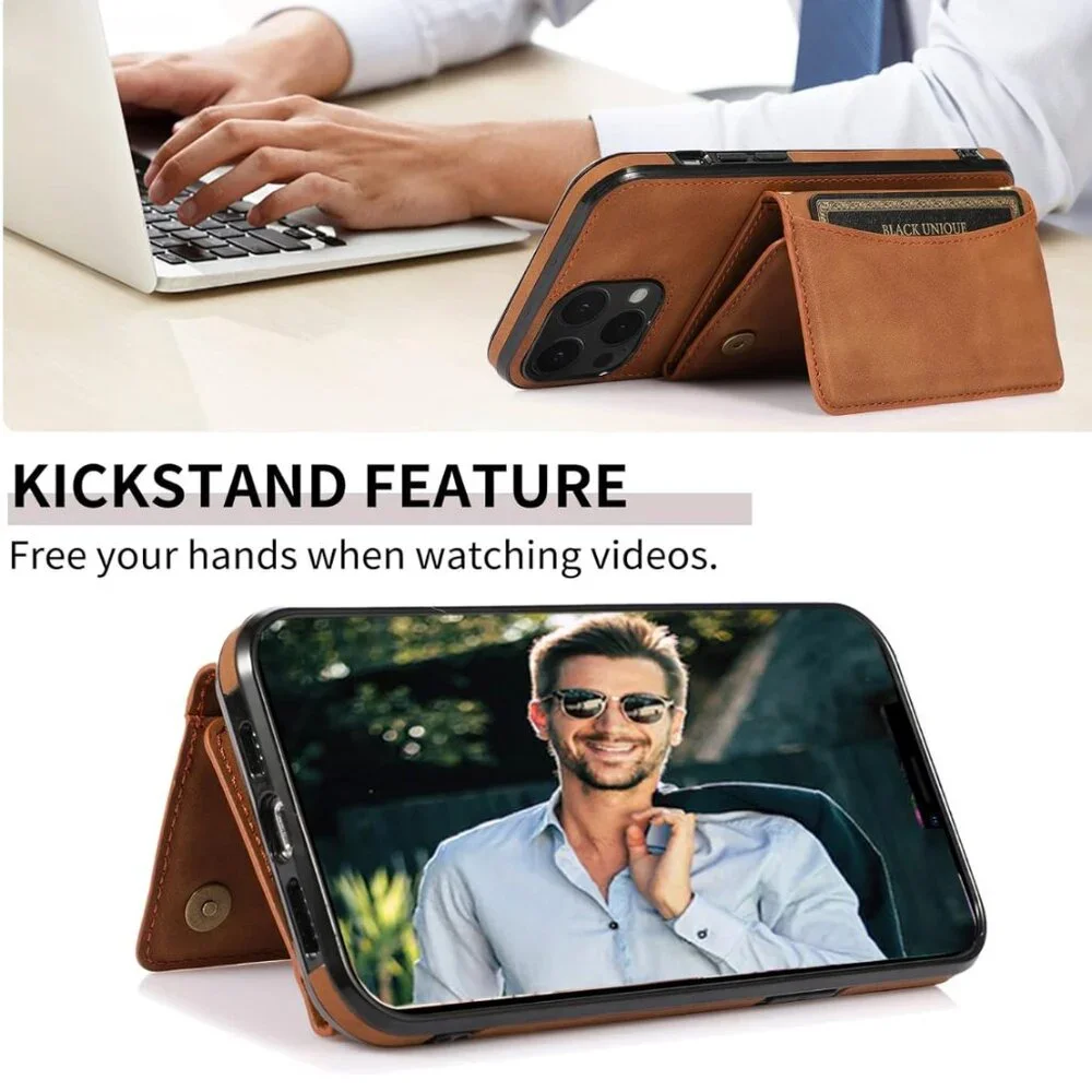 Luxury Wallet Case for iPhone 14 Pro – RFID Blocking, Card Holder & Stand